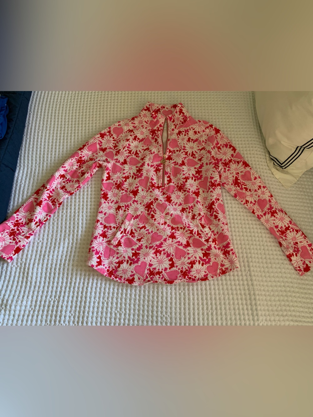 Lilly Pulitzer Pink Heart & Daisy Quarter-Zip Pullover Size Small NWOT